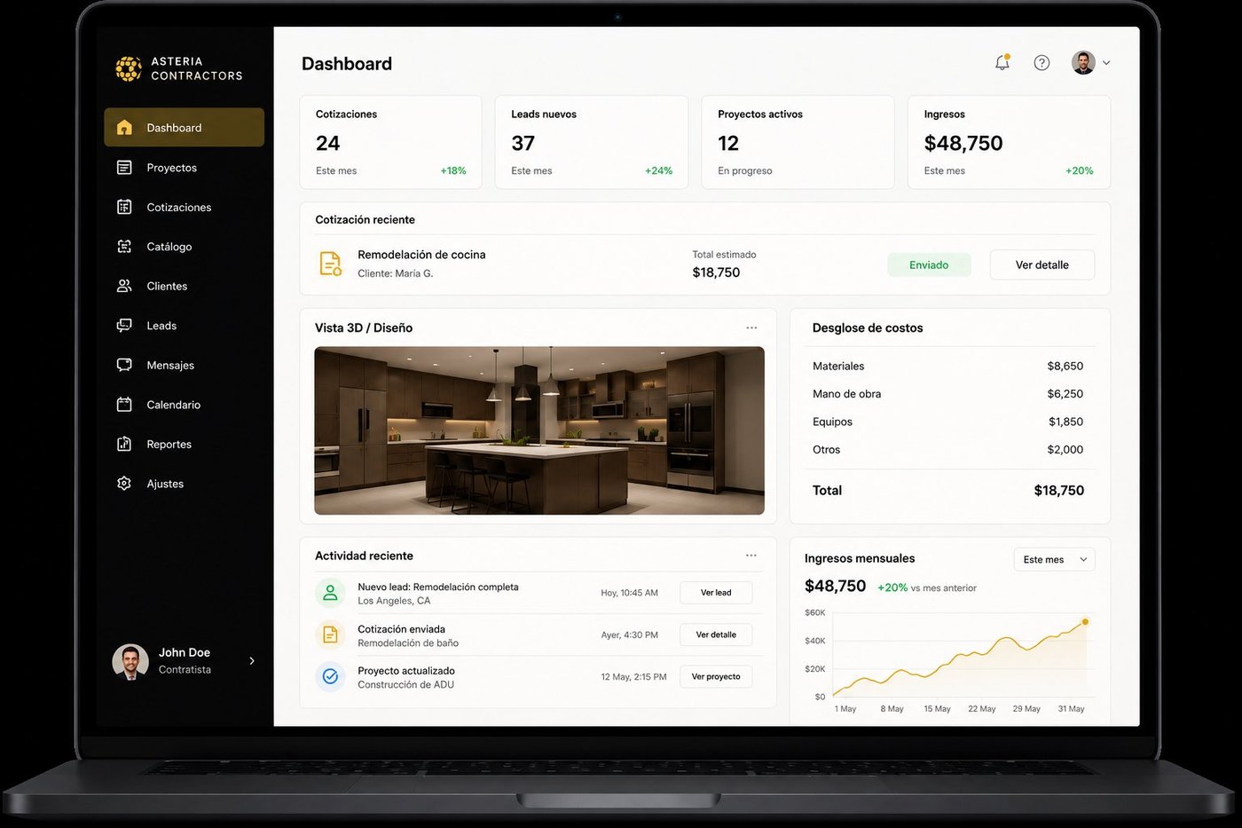 Asteria Contractors dashboard