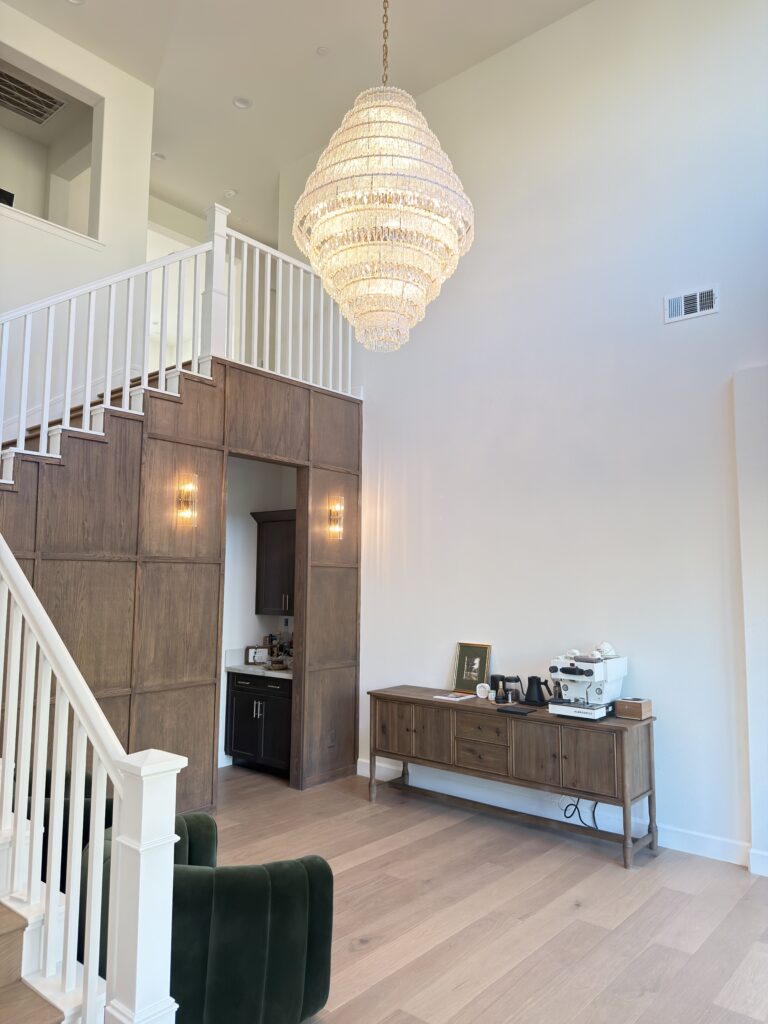 chandelier and wall
